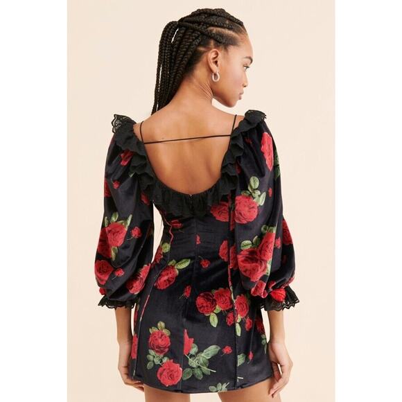 For Love & Lemons Yara Floral Mini Fairy Whimsigoth Velvet Babydoll Dress Sz XL - Picture 6 of 16